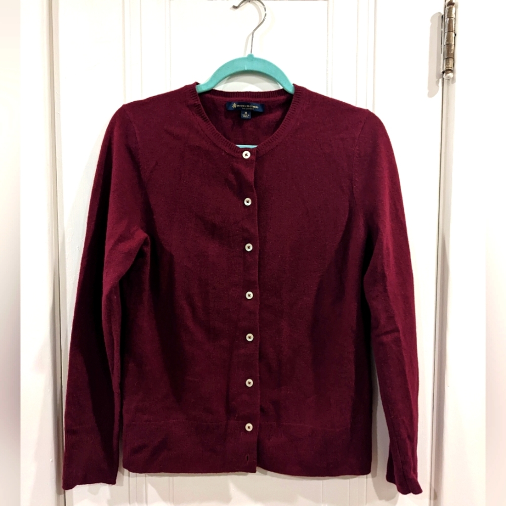 Brooks Brothers cranberry burgundy 100% cashmere cardigan M